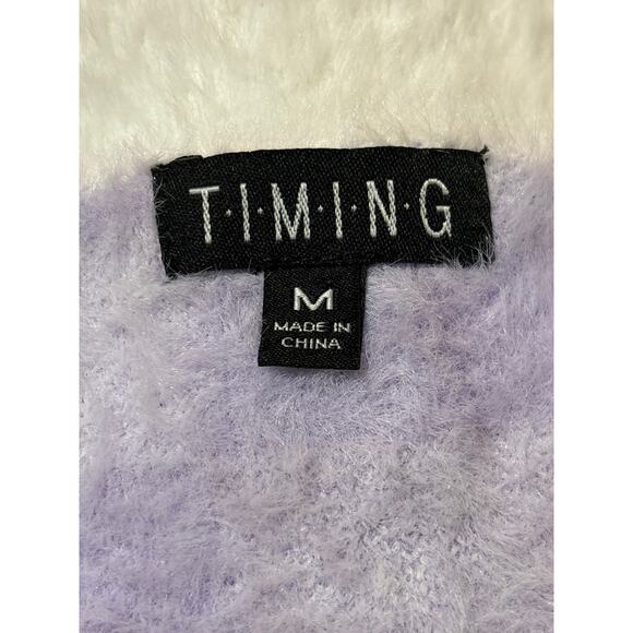 Timing Checkered Fuzzy Crop Cardigan Size M Lavender Long Sleeve Nylon Sweater - Picture 5 of 6